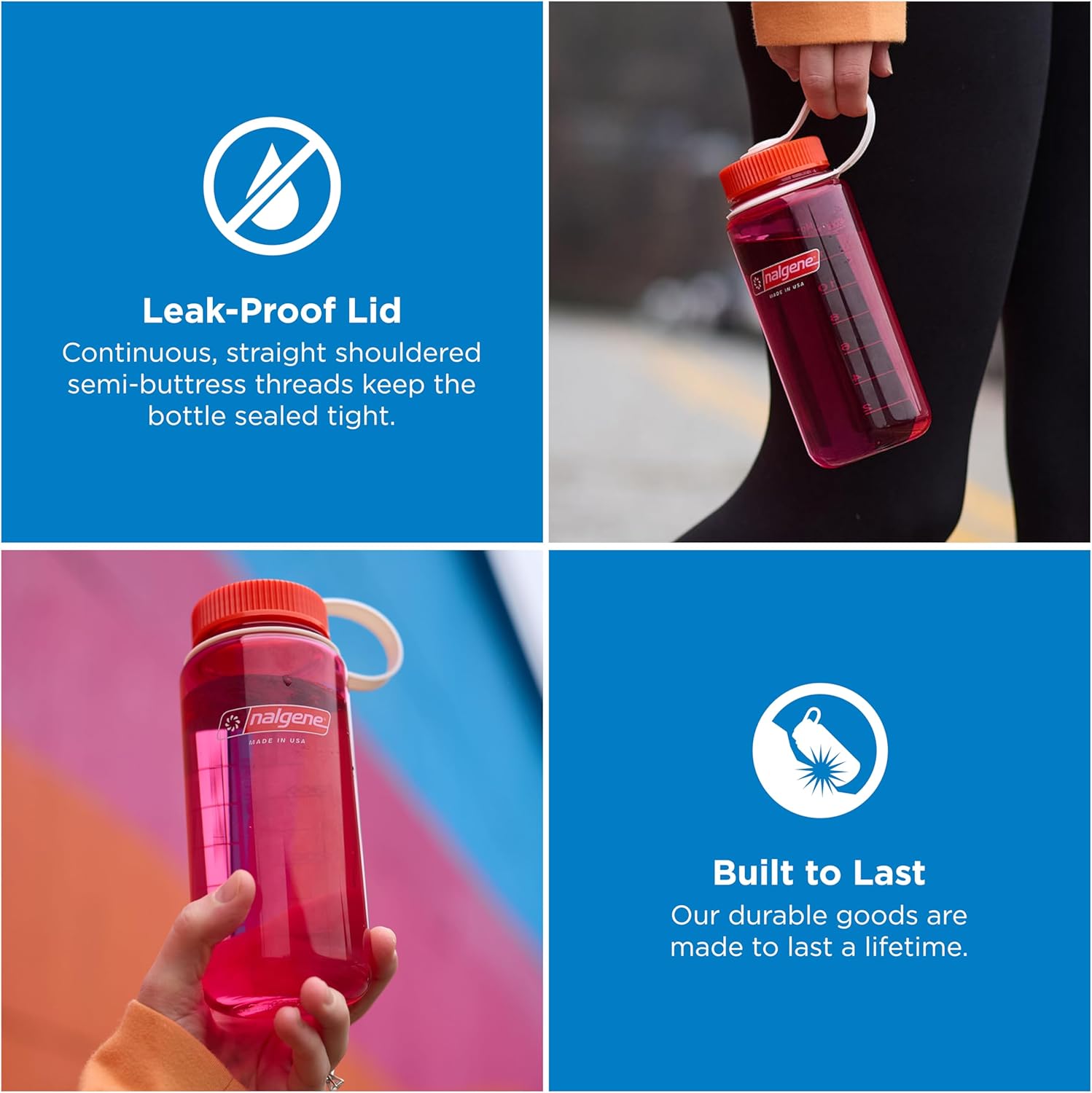 Nalgene 16 oz Wide Mouth Water Bottle | Slim Cup Holder Size, BPA-Free, Durable & Leak Proof, Lightweight Travel Bottle, Cerulean