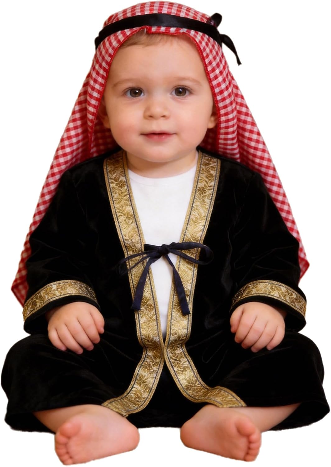 iiniim Toddler Baby Boys Arabian Abaya Outfit Long Sleeve Kaftan Robe Ethic Embroidered Kandura Set