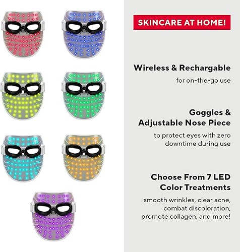Miniatura 5 de Mirabella Máscara de terapia de luz LED de 7 colores, máscara facial LED con luz infrarroja cercana, máscara ligera e inalámbrica recargable para el