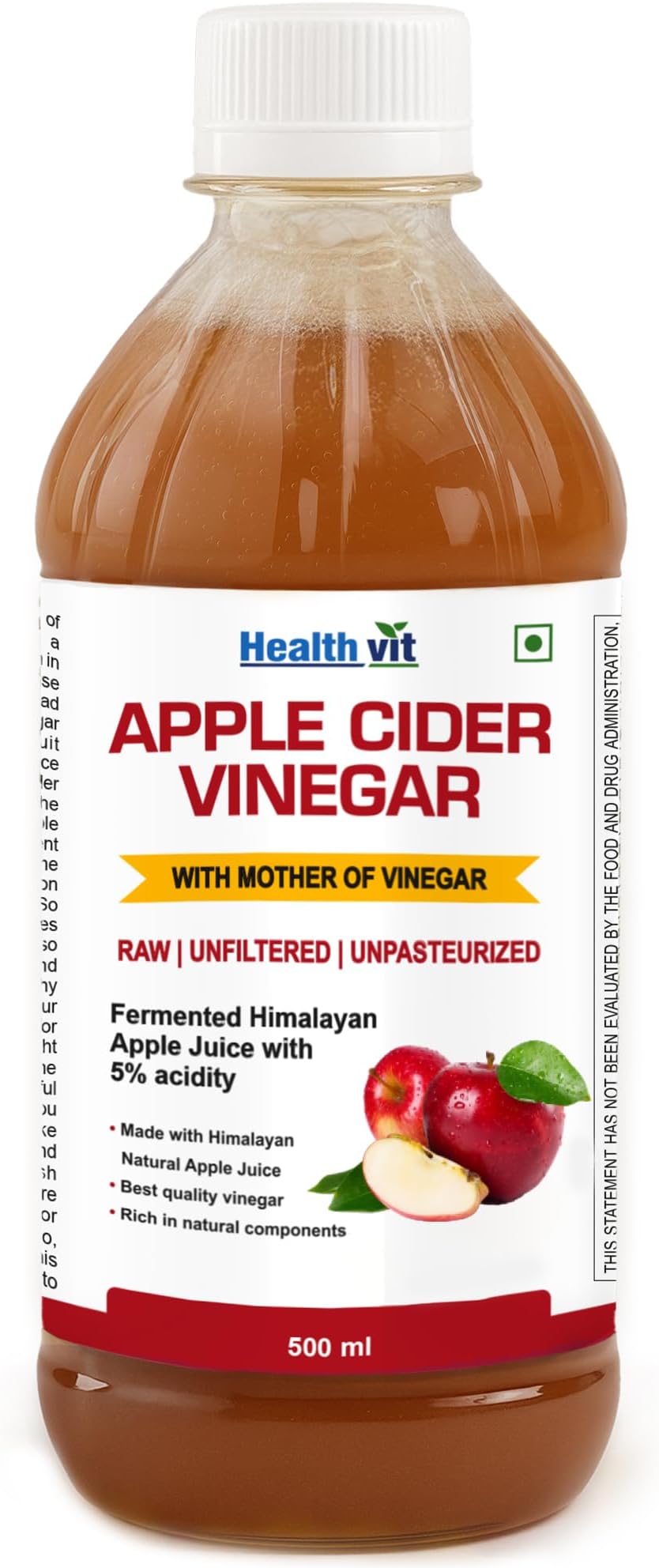 Apple Cider Vinegar with Mother Vinegar, Raw, Unfiltered and Undiluted - 500 ml