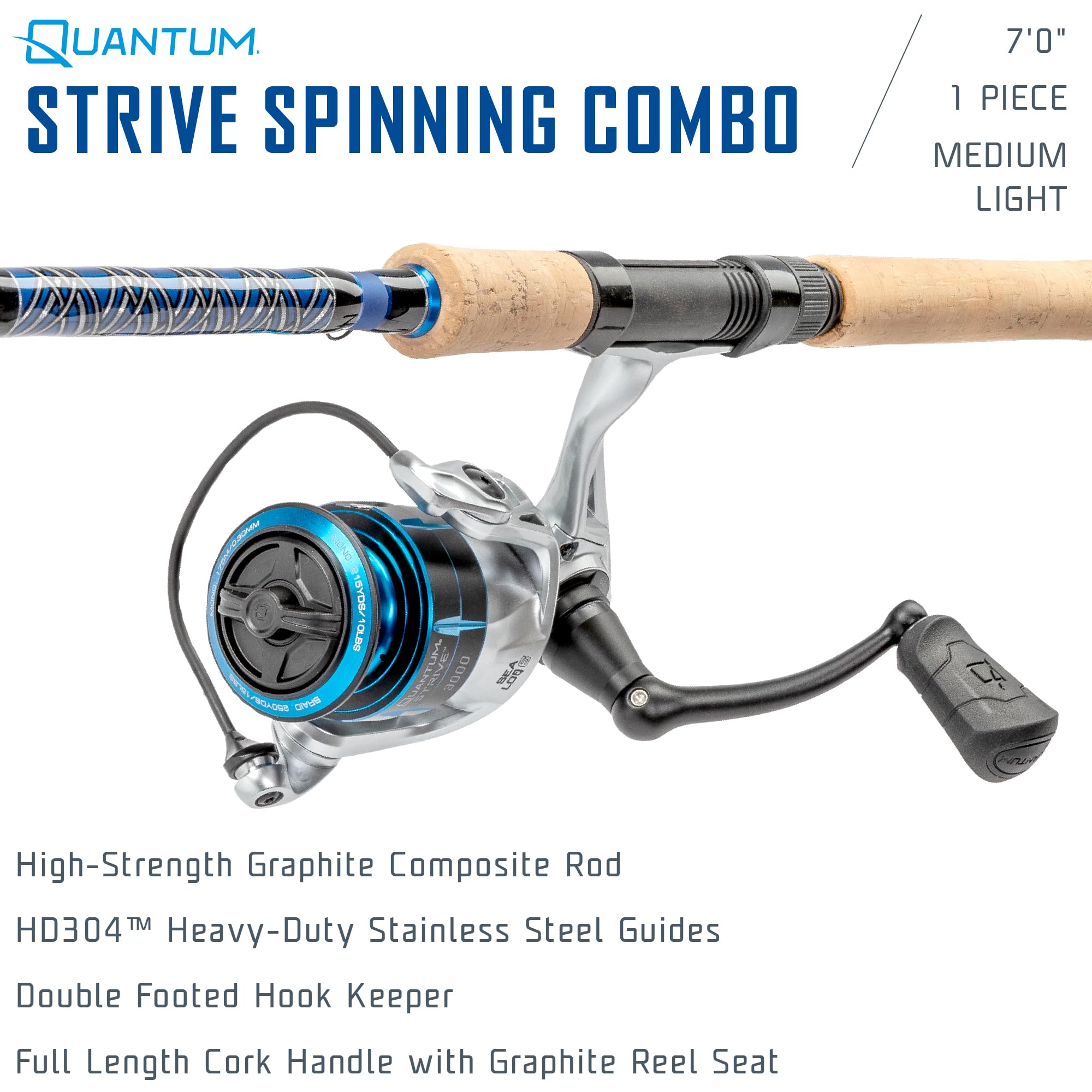 7' medium light spinning rod combo Quantum Strive Reel and Fishing Combo, Med-Light Power Outfitted with tangle Cranka Baits Black Magic Browning Fishing Color:Green Pearl