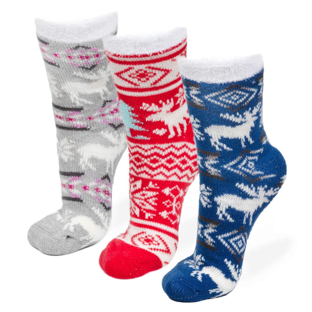 American Mammoth 3 Pairs Cozy Cabin Socks for Women - Aloe Infused Fuzzy Fluffy Comfortable Socks
