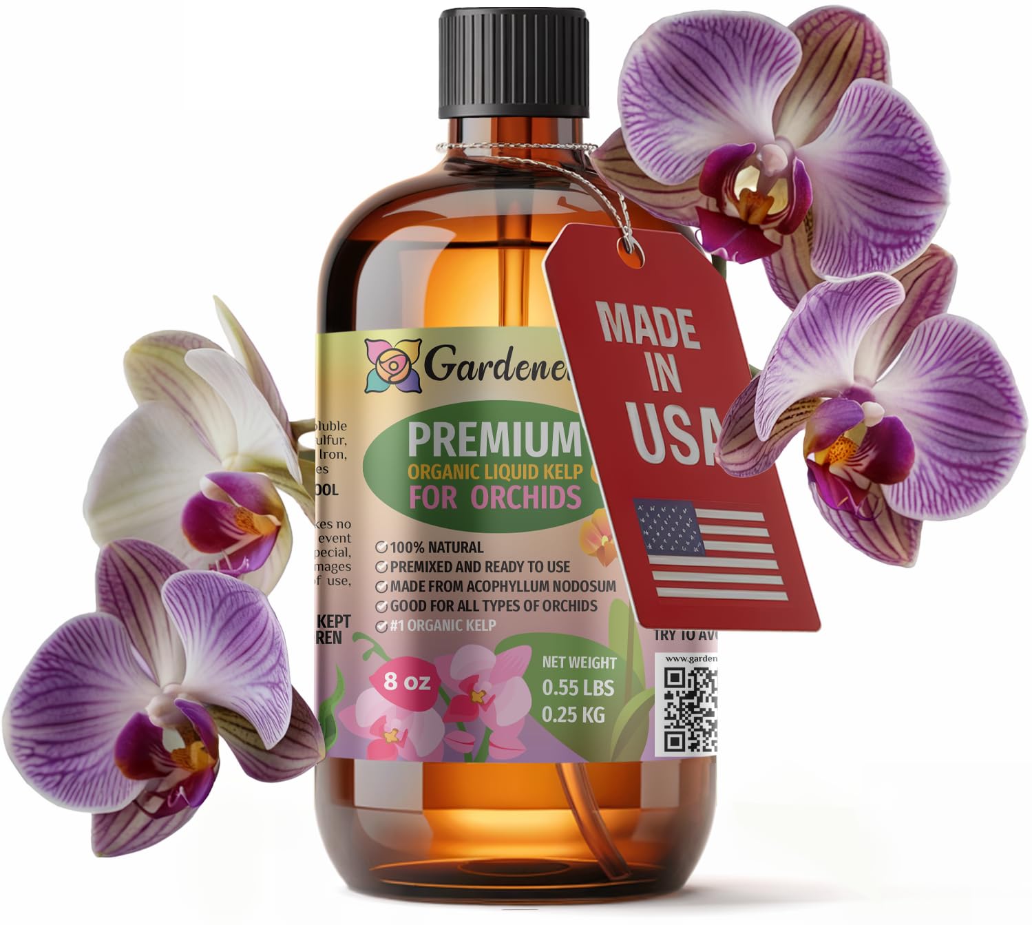 GARDENERA Premium Organic Seaweed & Kelp Superfood for Orchid Plants - 8 oz - Liquid Kelp Fertilizer Concentrate (Makes 45 Gallons)