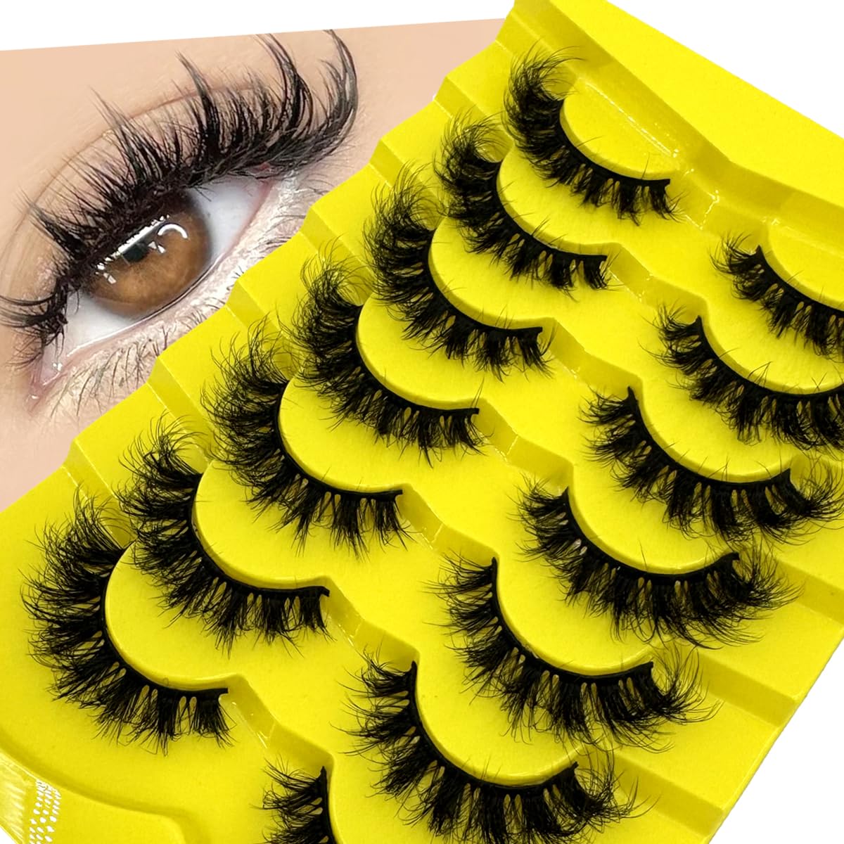 New 7 pairs Lashes 3D Mink Lashes Fluffy Reusable Lashes Mink False Eyelashes Soft Wispy Natural Cross Eyelash Extension Makeup (7pairs-W3)
