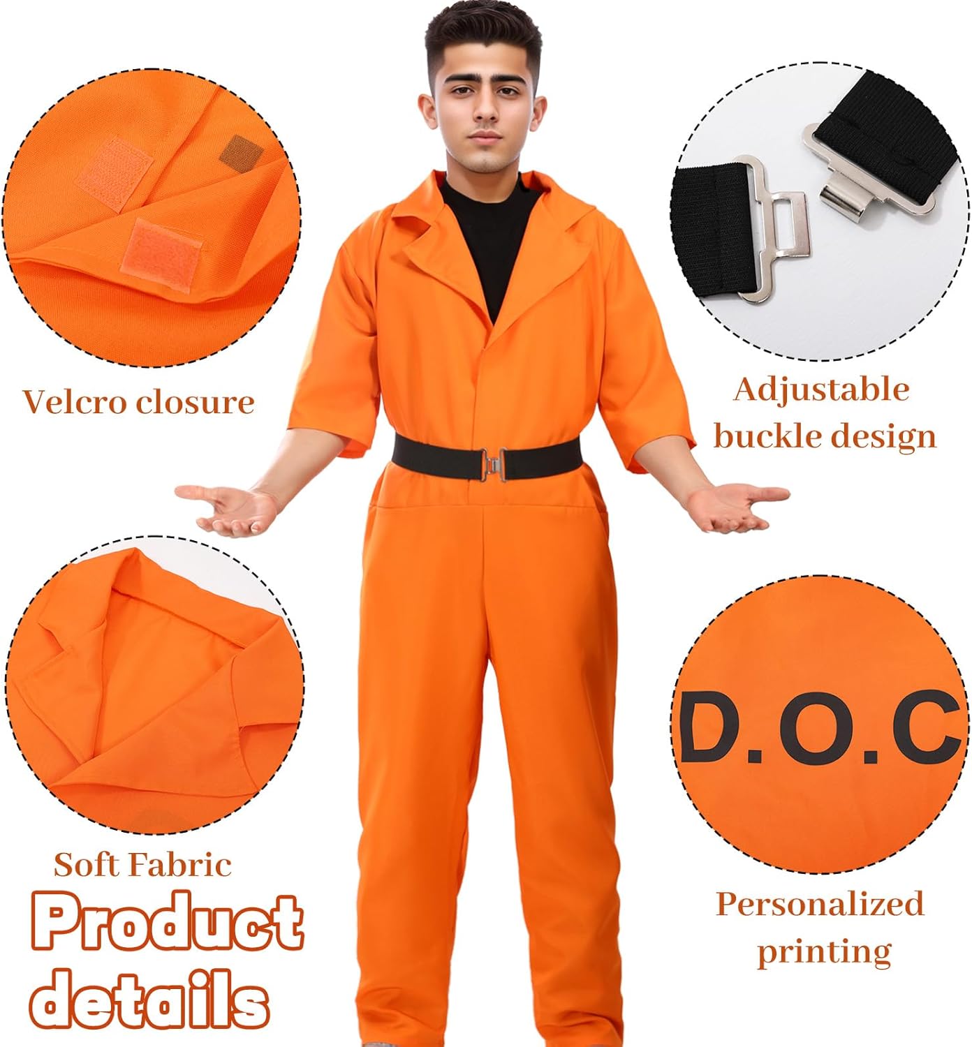 nezababy Orange Prisoner Jumpsuit Costume Men Prison Inmate Jail Criminal Overalls Halloween Outfit for Adult Women - Image 4
