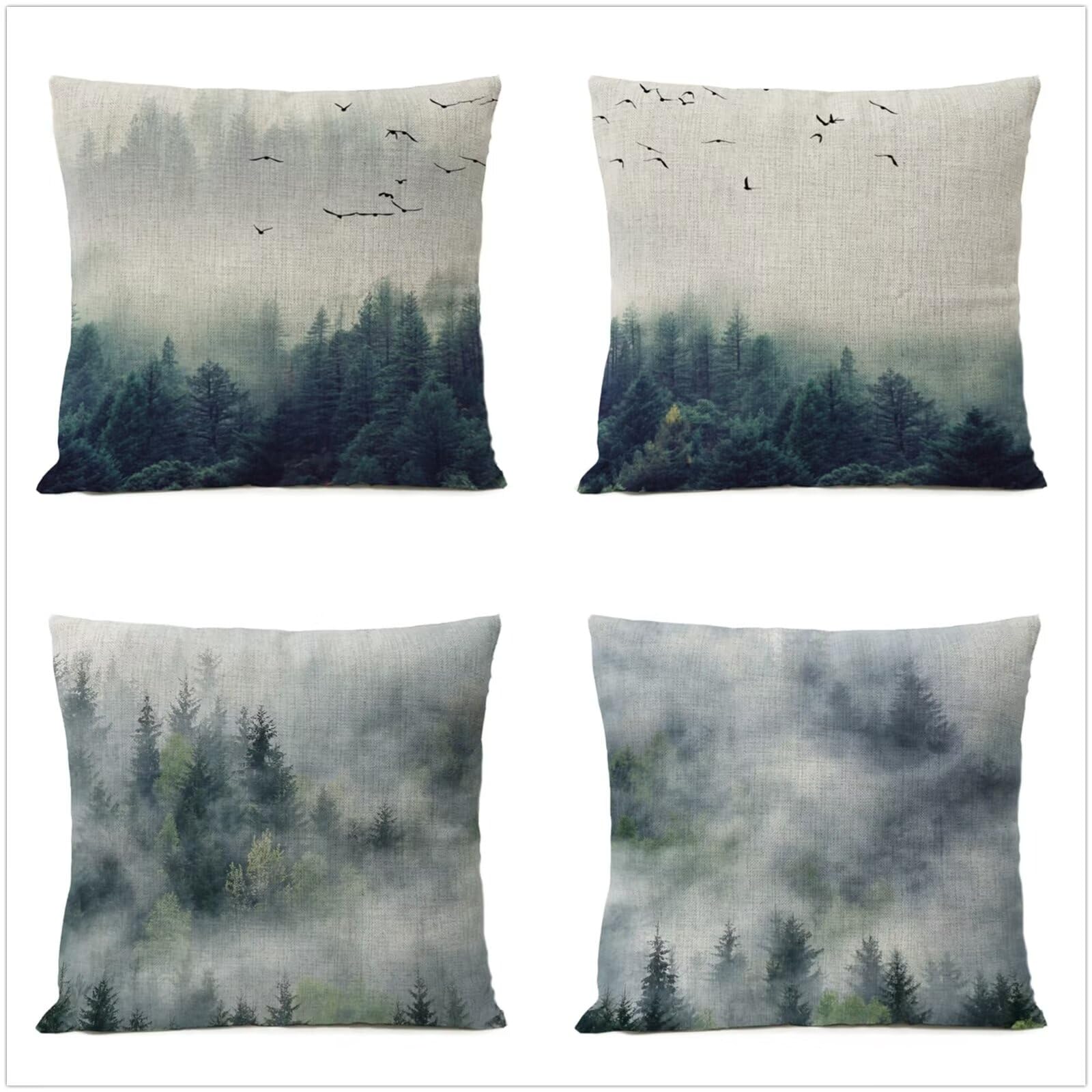 Federe Cuscini Divano 65x65cm Set di 4 Cuscini per Divano in Morbido Cuscini Esterno Quadrato Doppio Lato Estate Impermeabili Foresta Cuscini Decorativi,per Divano Soggiorno Sedia Letto Verde OW-4344