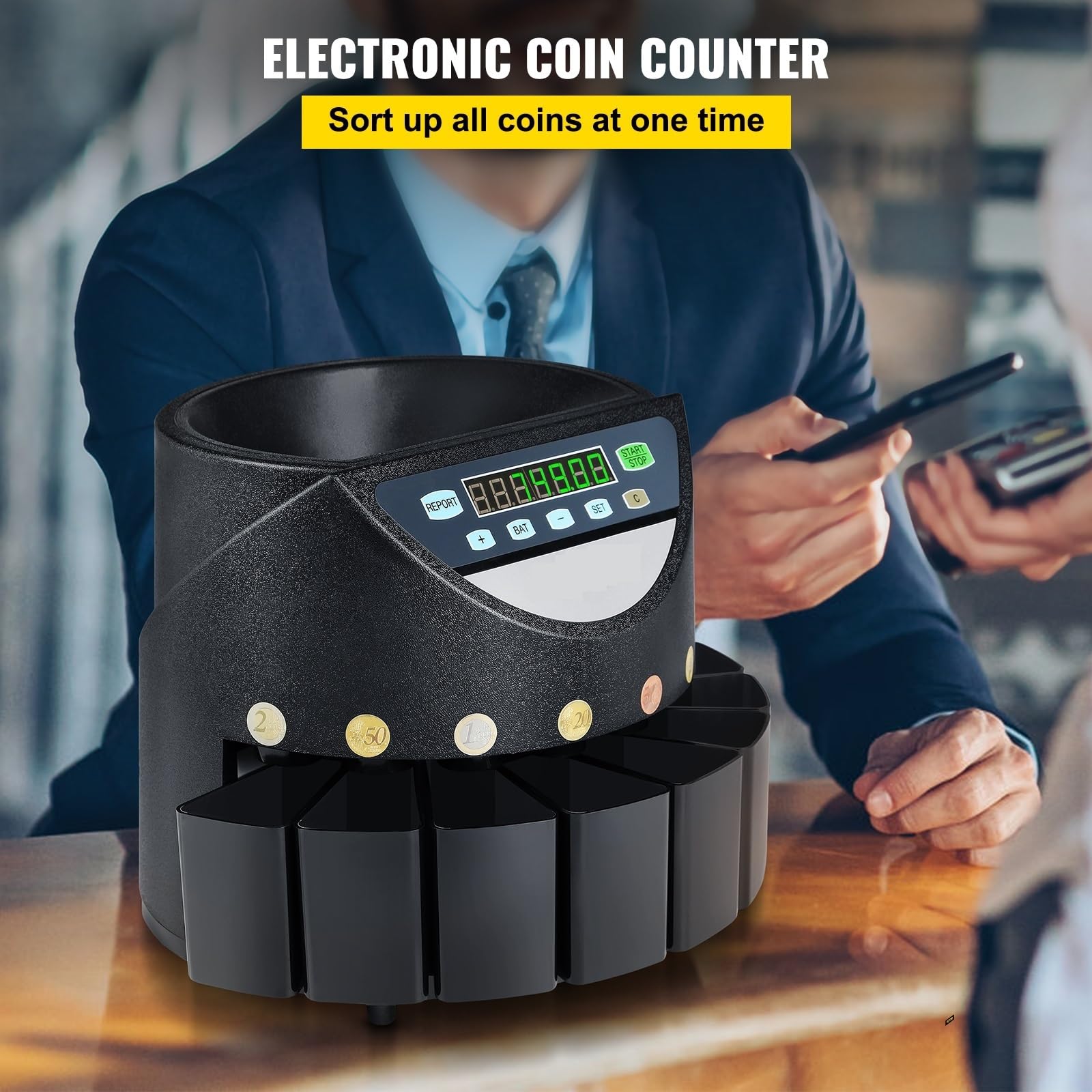 Contatore automatico for monete in euro da 300 monete/min, professionale, elettrico, con display a LED, for negozi scolastici, banche e attività commerciali Adatto a Numerosi Settori