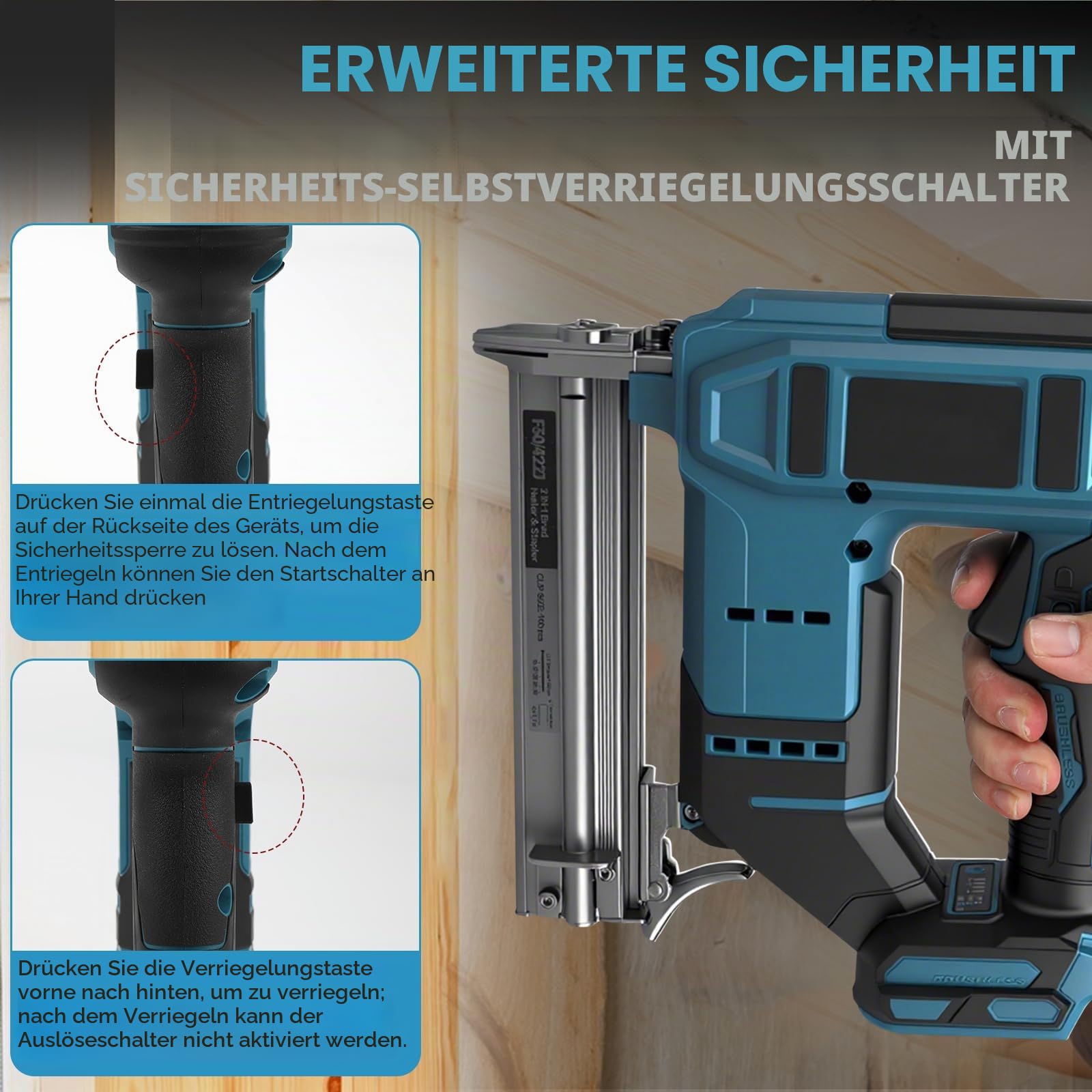 Schnurloser Brad-Nagler für Makita 18V Akku, 2-in-1 schnurlose Nagel-Klammerpistole, 18GA Akku-Klammer-Nagler mit 1000 Nägeln und 1000 Heftklammern für Heimwerken & Holzarbeiten