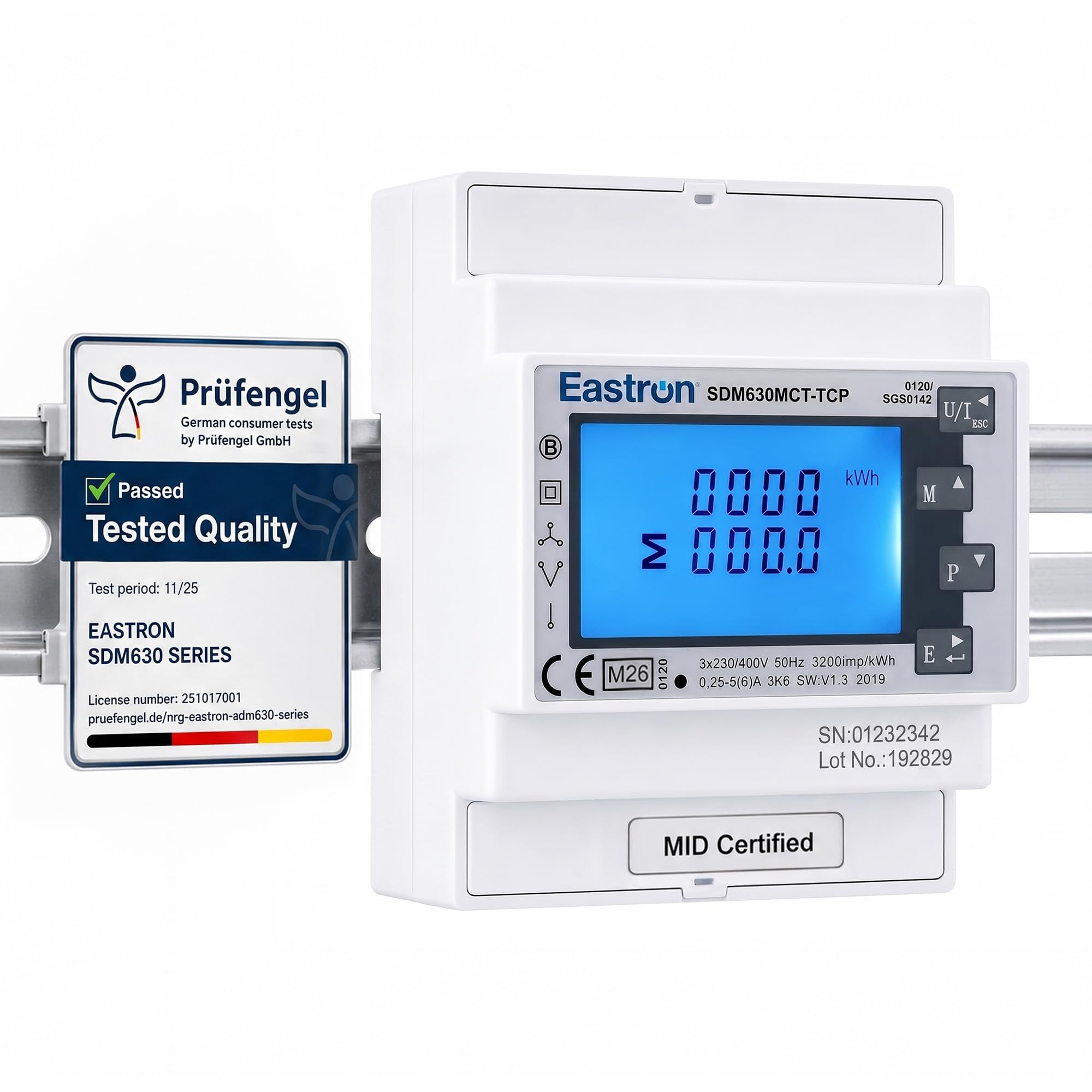 Medidor de electricidad, 1/3 fase Ethernet Modbus TCP – (requiere transformador de corriente) medidor inteligente de carril DIN alimentado calibrado MID