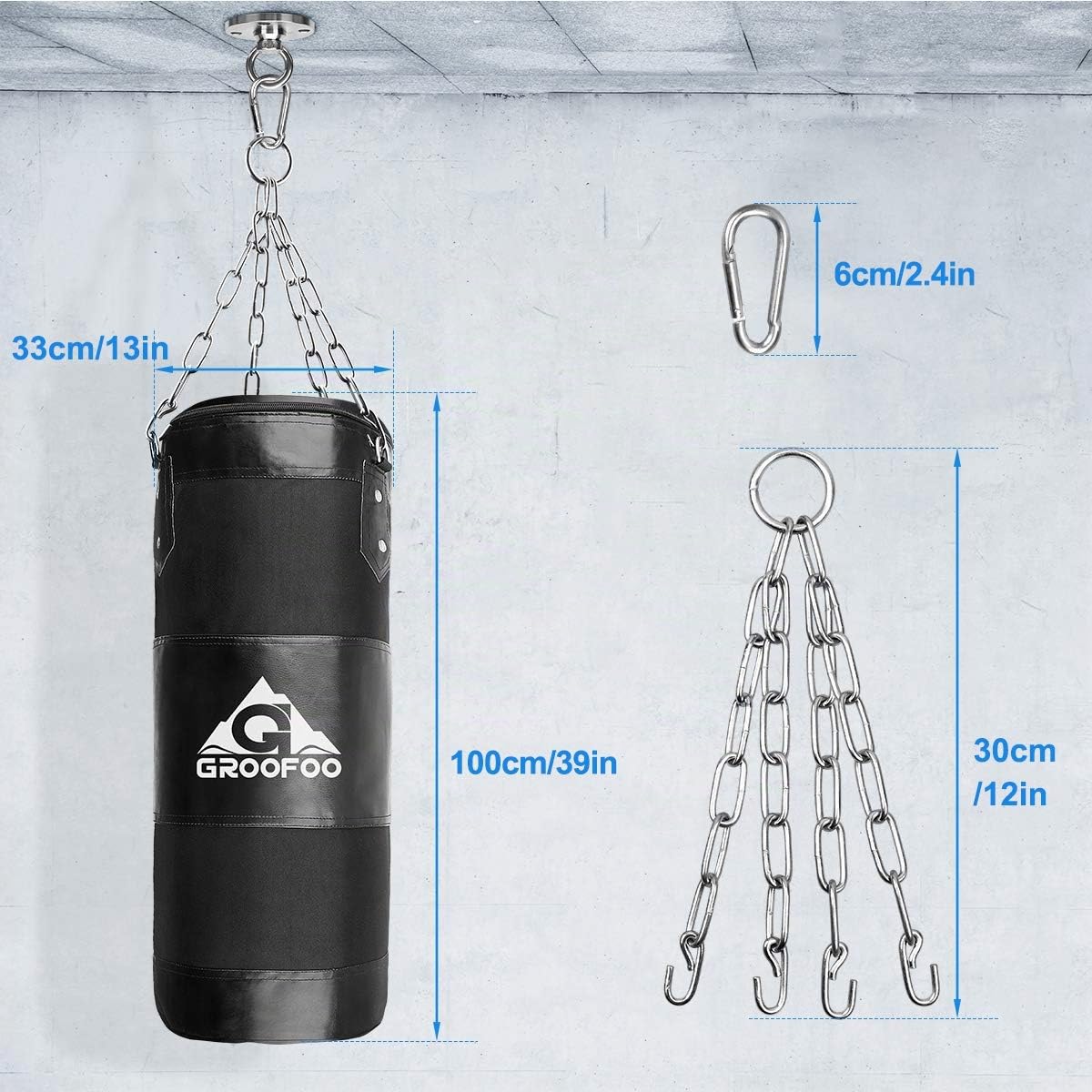 GROOFOO Sacco da Boxe Bambini Adulto Oxford Sacchi Pugilato Allenamento di Boxe per Bambini Borsa Non RICARICATA con Catena Montaggio per MMA Muay Thai Kick Boxing