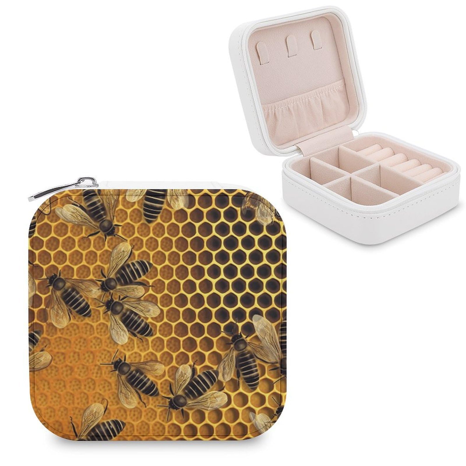 VstaDank Bees on Hive Jewelry Box for Women Custom Travel Jewelry Case Personalized Travel Jewelry Boxes Small Portable Jewelry Organizer Box for Rings Necklaces Bracelets Earring