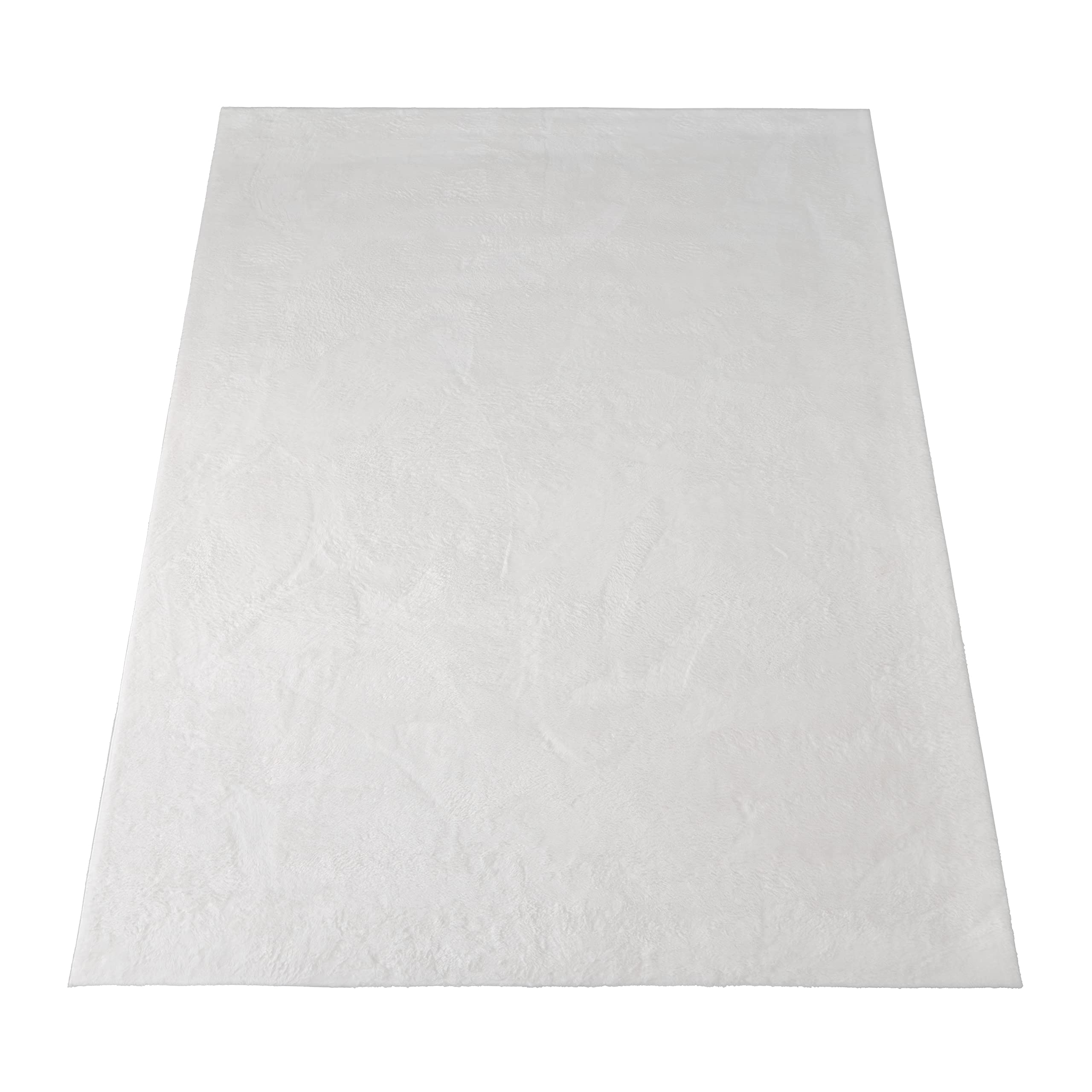 Paco Home Teppich Wohnzimmer Schlafzimmer Kunstfell Shaggy Hochflor Flauschig Soft Einfarbig Weiß, Grösse:140x200 cm