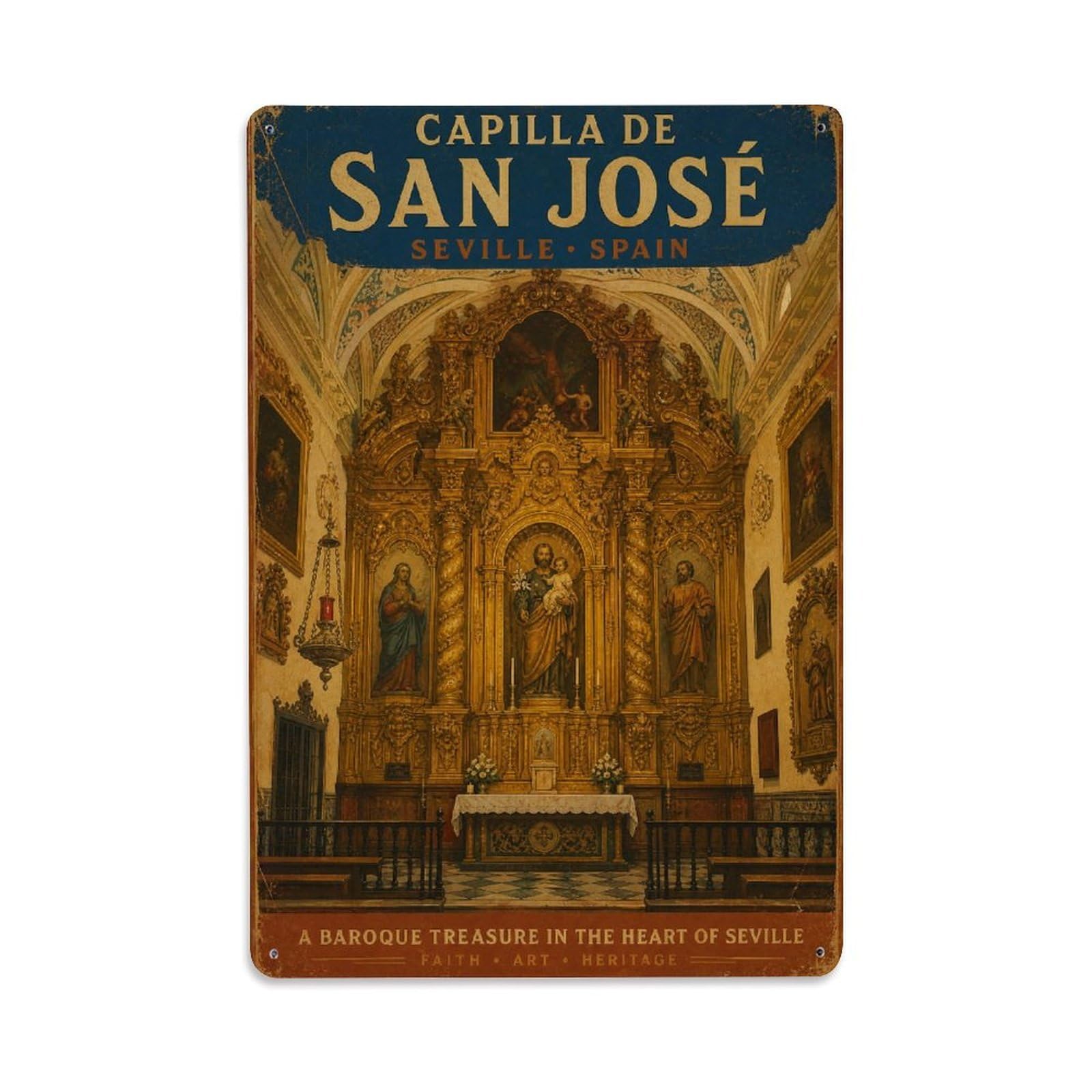 Vintage Travel Capilla San Jose Seville Baroque Chapel Metal Tin Sign
