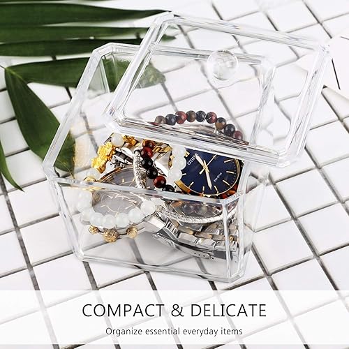 Miniatura 2 de Luxspire Caja de almacenamiento de hisopos de algodón de acrílico transparente con tapa soporte de hisopos de bolas de algodón caja de