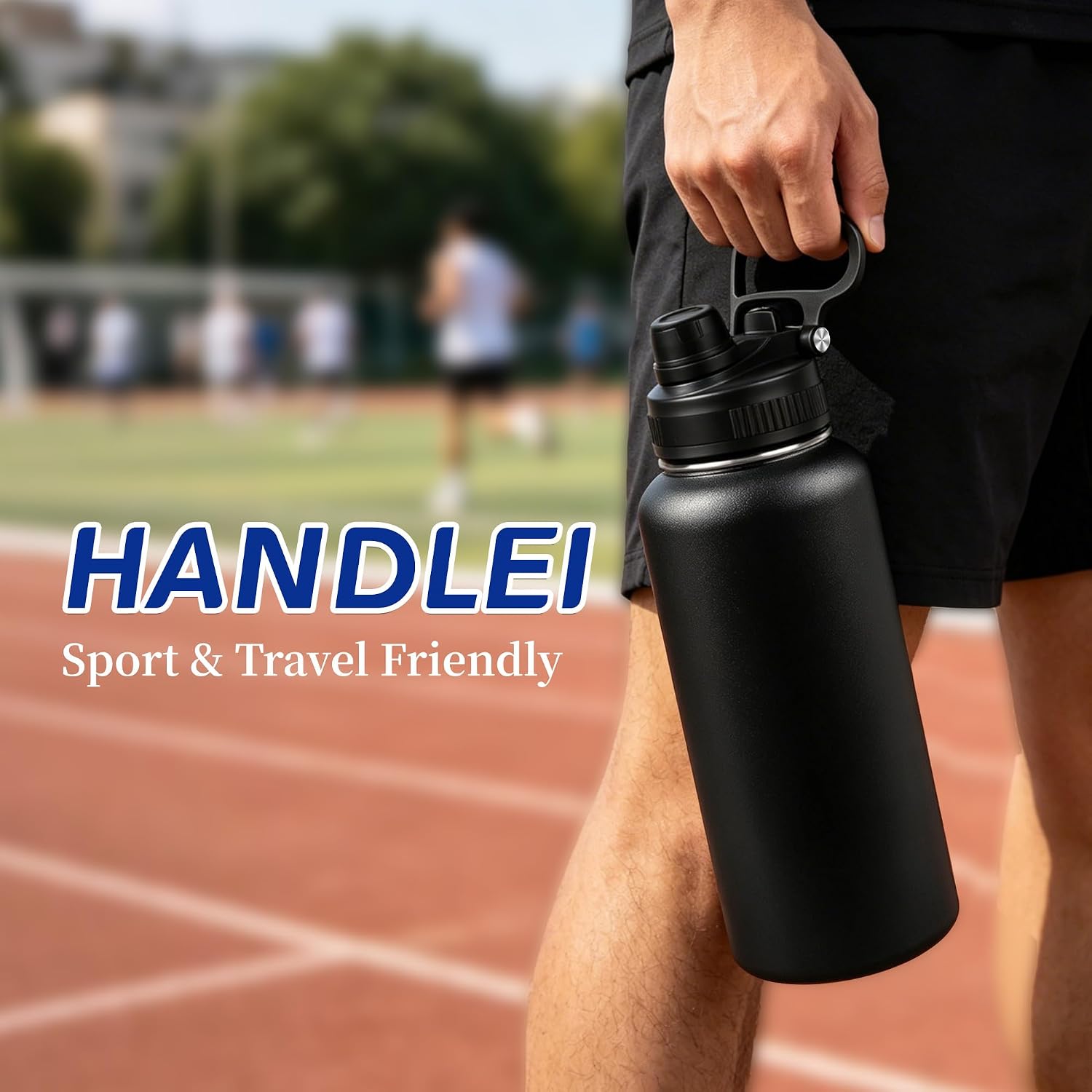 40oz Insulated Stainless Steel Water Bottle 2-in-1 Leak-Proof Sip & Straw Lid with Handle, Double Wall Vacuum Insulated Travel Mug for Sports, Commute, Office, Black, 1 Pack
