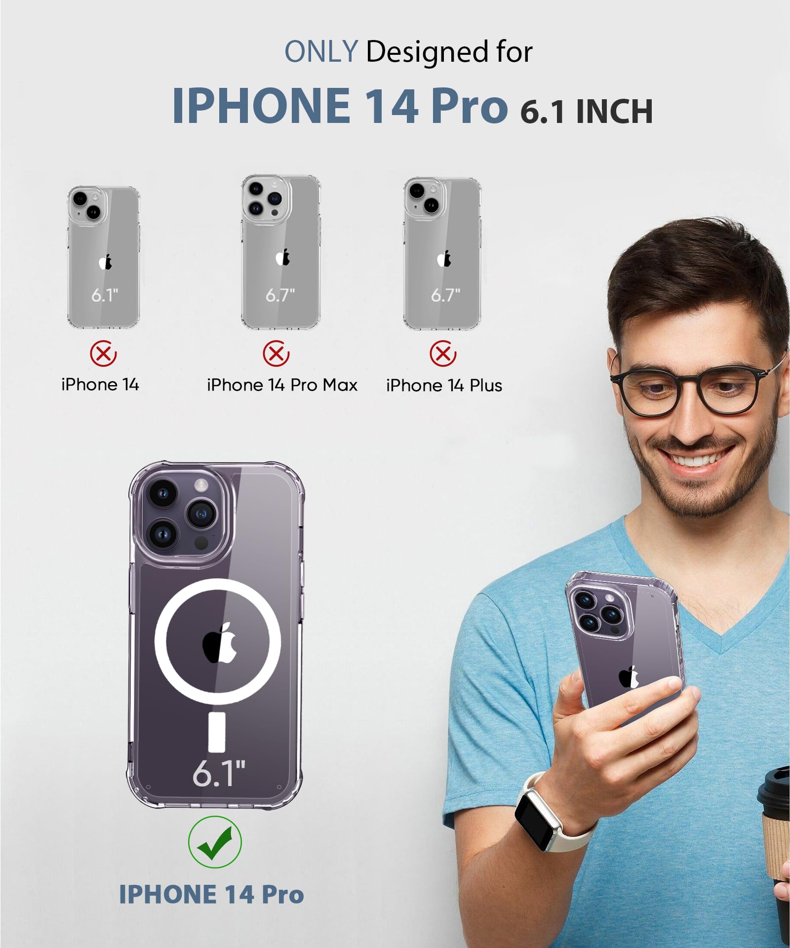 Funda magnética para iPhone 14 Pro de cuerpo completo, diseño para MagSafe, protector de pantalla integrado, con protector de lente de cámara, [antiamarilleamiento] a prueba de golpes, funda