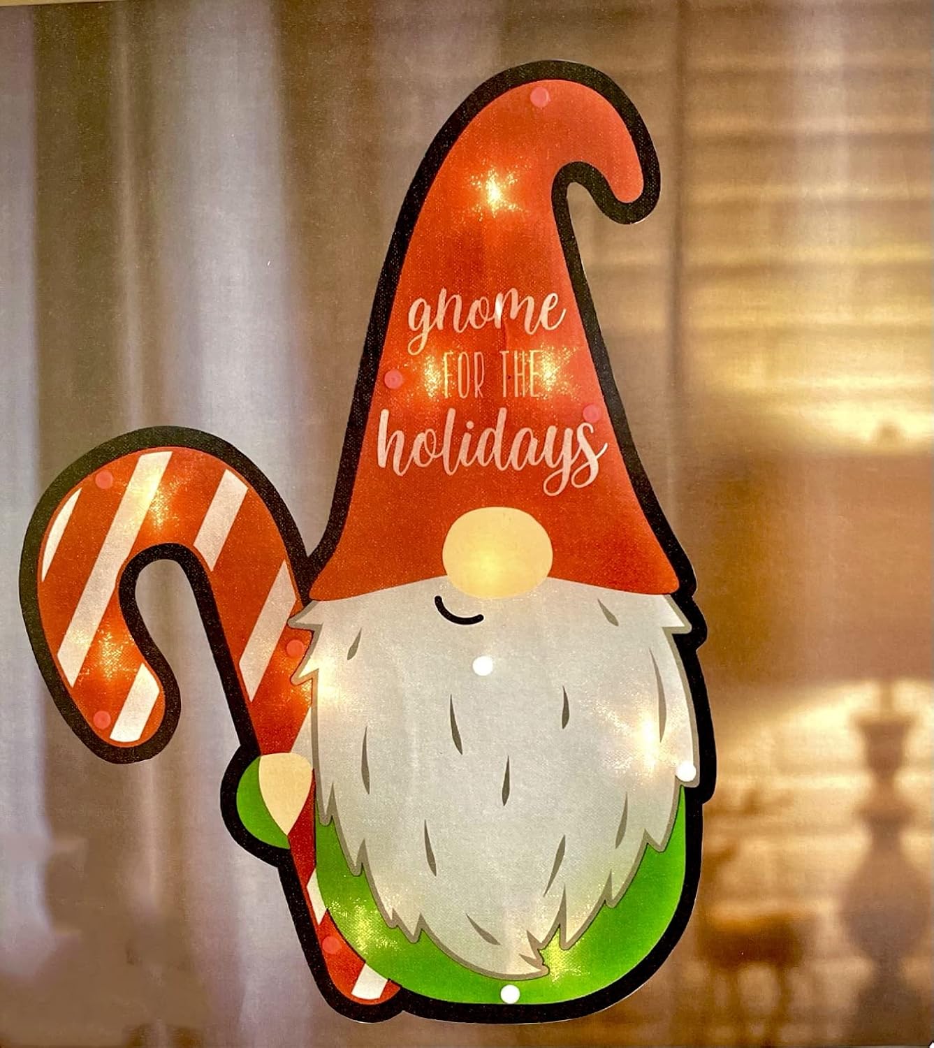 Window Shimmering Gnome Gnome for The Holidays, Red, Whit, Green