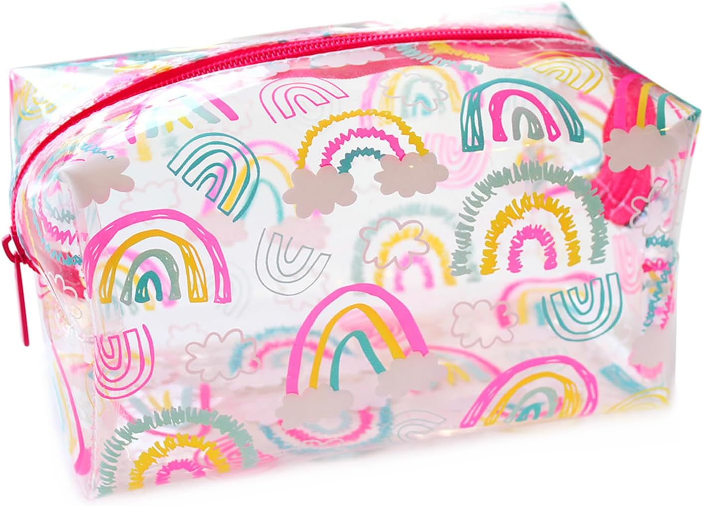 Fashion Stationery Pencil Case for Girls Kids Toddler Clear Pink Rainbow School Pencil Cases or Cosmetic Makeup Toilteries Travel Bag Stocking Fillers for Girls