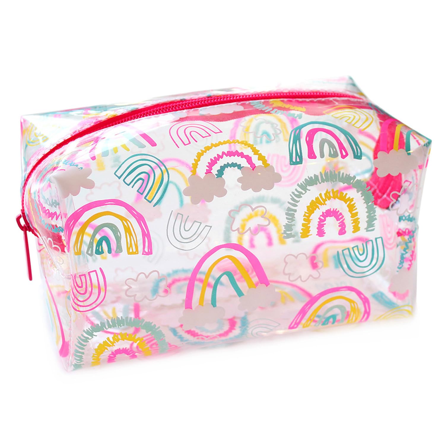 Fashion Stationery Pencil Case for Girls Kids Toddler Clear Pink Rainbow School Pencil Cases or Cosmetic Makeup Toilteries Travel Bag Stocking Fillers for Girls