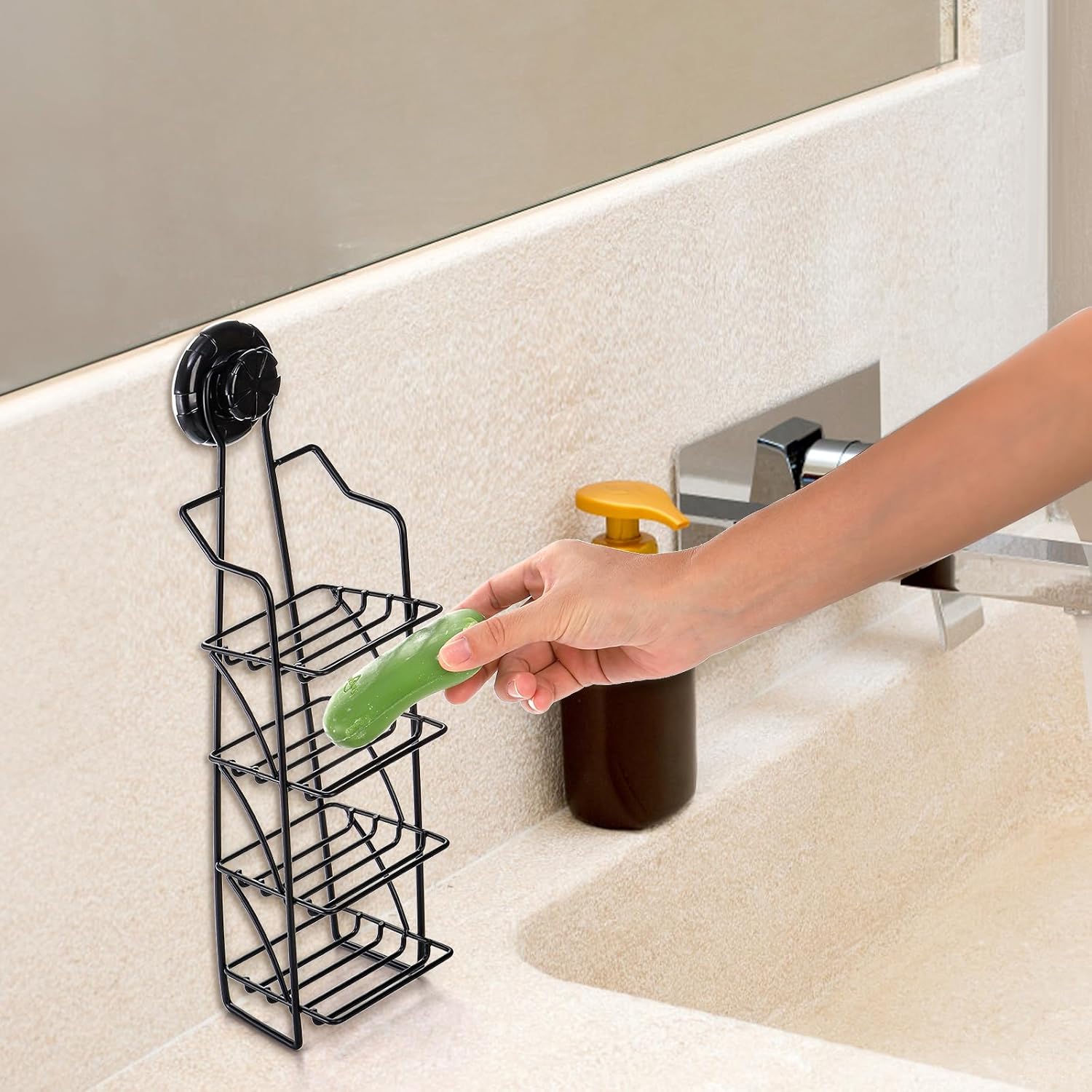 Yopay 4 Tier Soap Holder for Shower Wall, Reusable Self Draining Bar Soap Dish Holder Strong Suction Cup, Rustproof Shampoo Shower Caddy Hanging for Bathroom Kitchen Sink, No Drilling, Reusable - Image 7