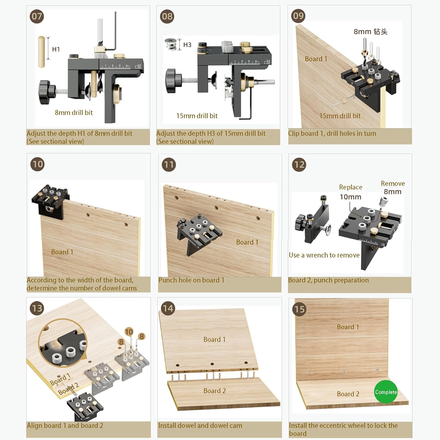 Updated 3 in 1 Woodworking Doweling Jig Kit, Adjustable Woodworking Drilling Locator Puncher Tools, Pocket Hole Jig Drilling Guide Puncher Locator Carpentry Tools