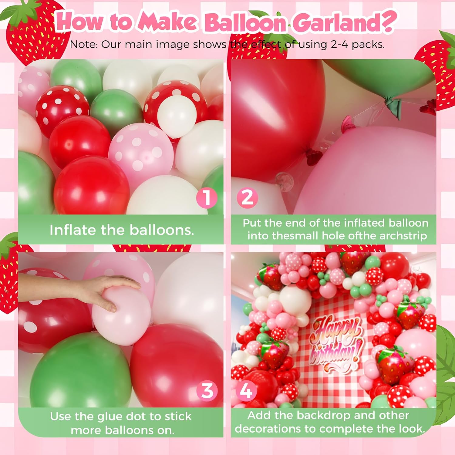 Strawberry Balloons Garland Arch Kit 163pcs, Red and Pink Green Balloons for Sweet Girl Berry First Birthday Themed Baby Shower Valentine's Day Strawberry Party Decorations