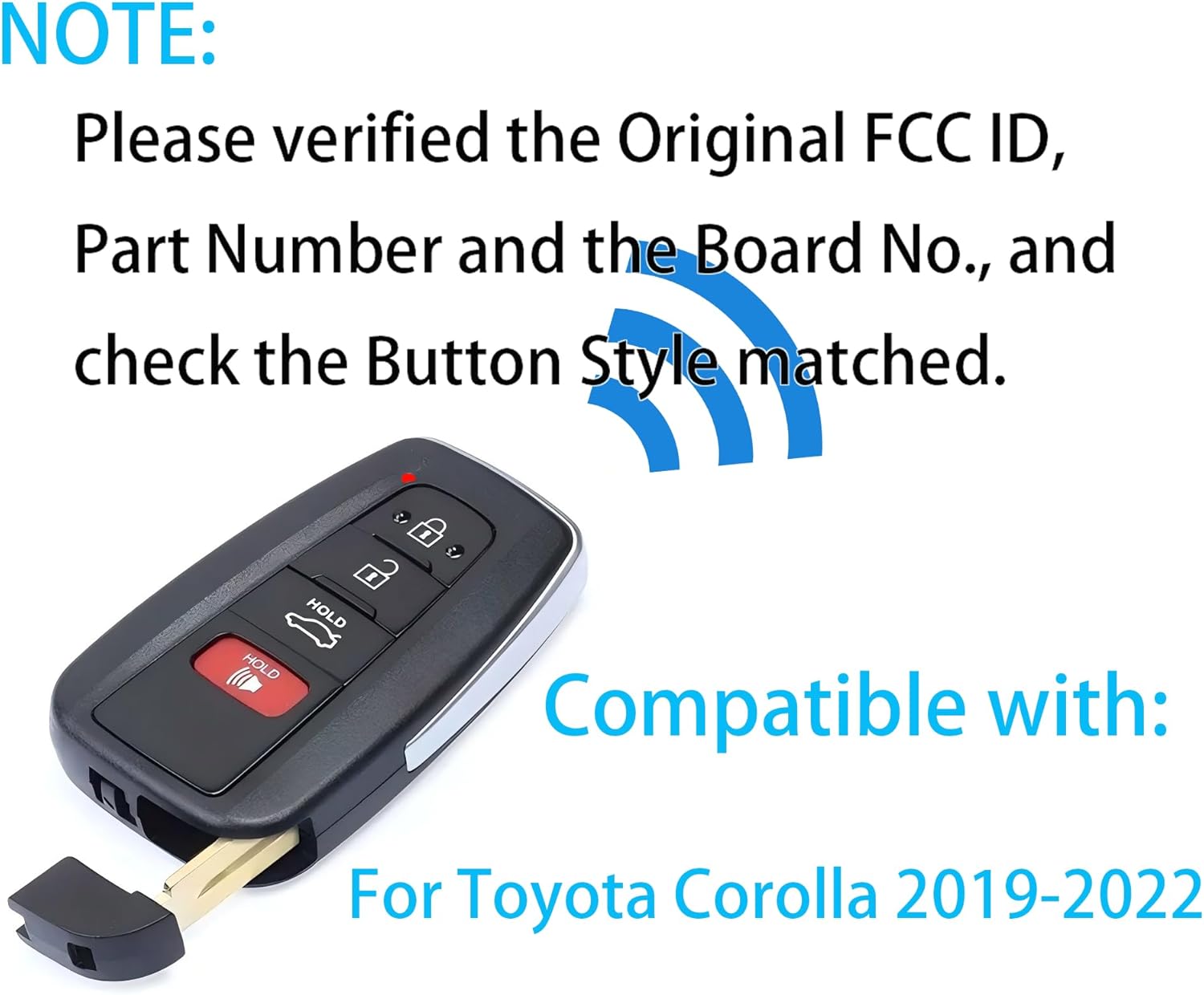 Smart Key for Toyota Corolla 2019-2022, Alliskeys Vehicle Proximity Remote Control Key Fob Replacement for Corolla HYQ14FBN 8990H-02030 231451-2000