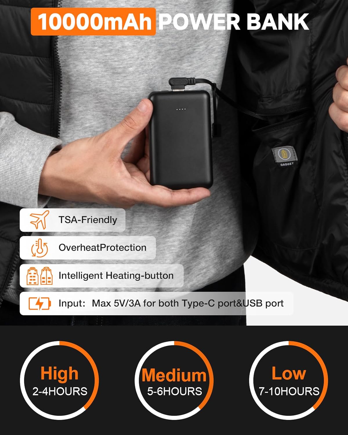 Heated Vest for Men, Men's Lightweight Heating Vest for Skiing Camping Hunting, 17 Heating Zones(Charger Not Included) - Image 3