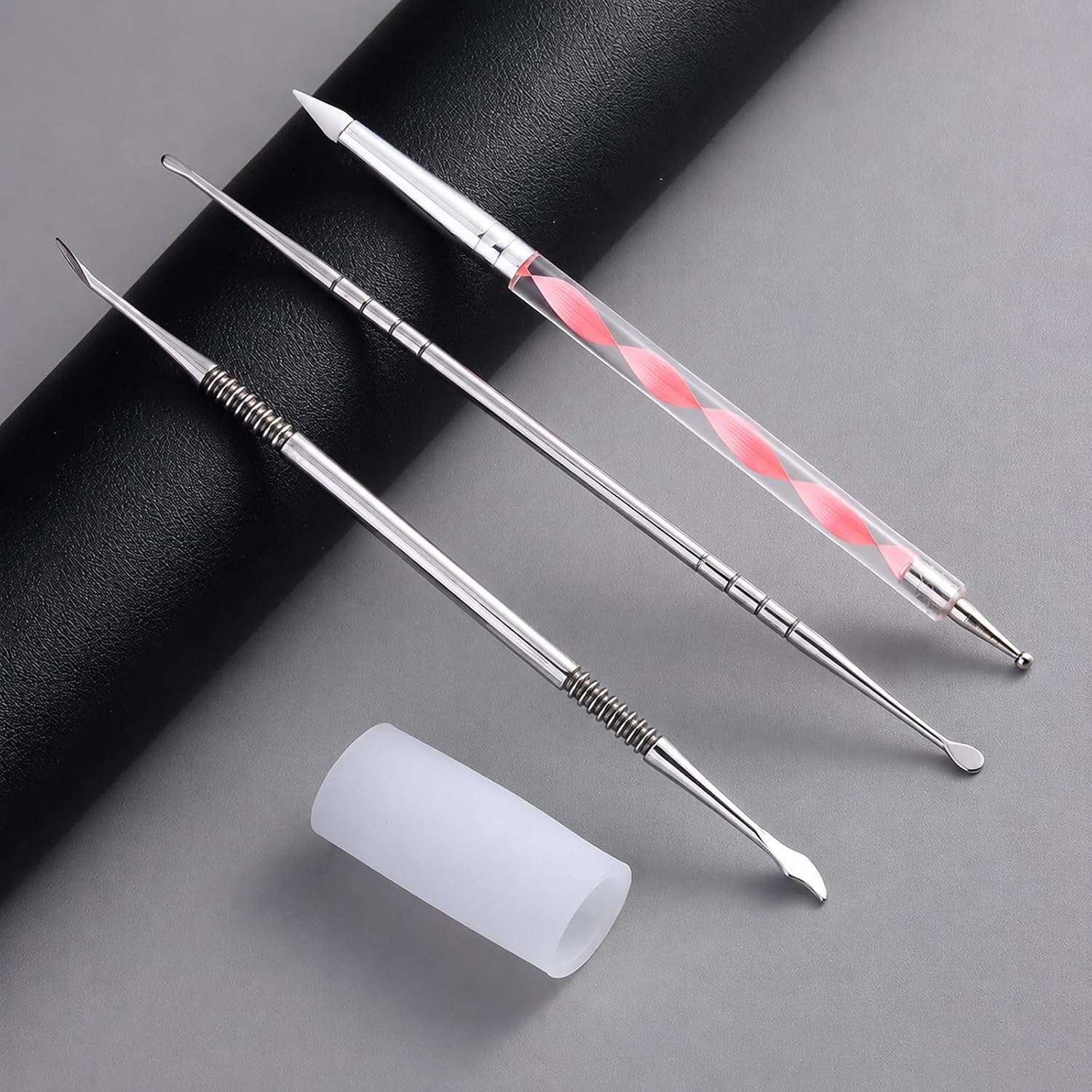 Nail Sculpting Tools Kit - 7pcs Dual-Ended Silicone Nail Art Pens & Stainless Steel Carving Tools with 2 Silicone Finger Sleeves for 3D Gel Sculpting, Flower Carving & Dotting