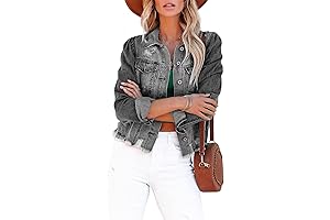 Womens Distressed Denim Jacket: Stylish, Frayed, Ripped Accent