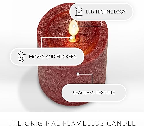 Miniatura 3 de Luminara Vela sin llama de vidrio marino burdeos, pilar de llama móvil, cera real sin perfume con borde empotrado, temporizador, luces LED de vela