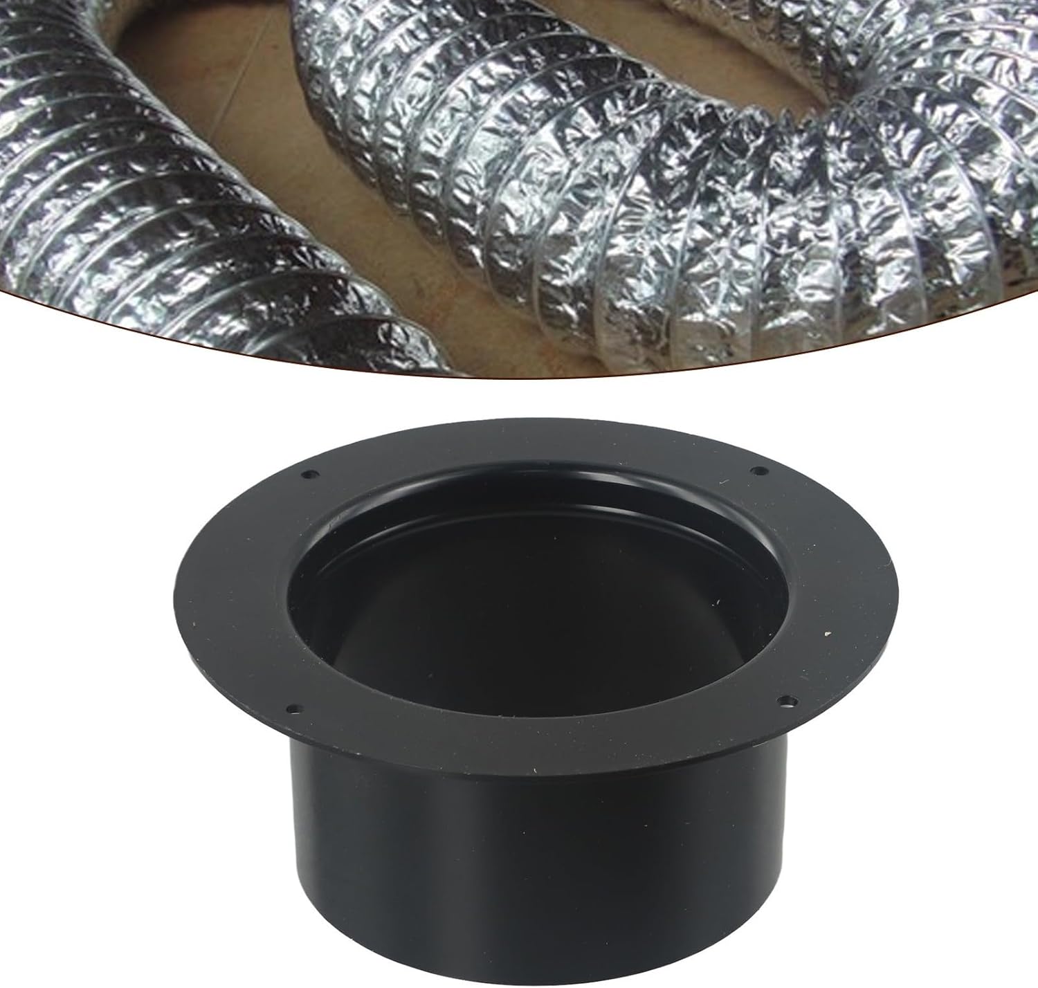 ABS Wall Flange Connector for Ventilation Pipe, Round Exhaust Fan Fitting, For HVAC Wall Mount Adapter, Air Ducting Connection Piece, Black(100mm)