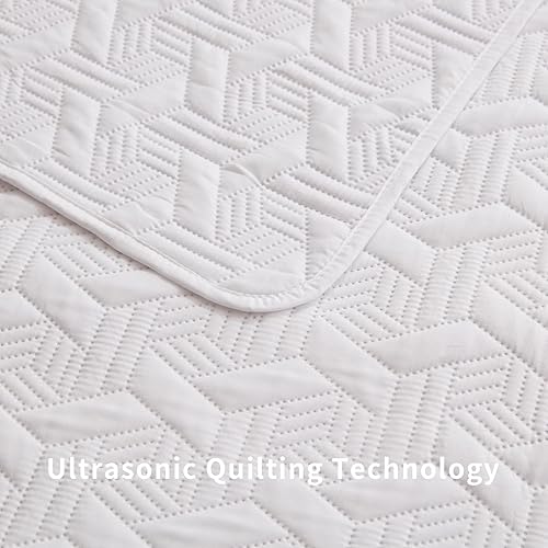 Miniatura 5 de LEAONME Juego de ropa de cama de 3 piezas tamaño matrimonialqueen, colcha ligera de color blanco de 90 x 98 pulgadas, colcha de verano de microfibra