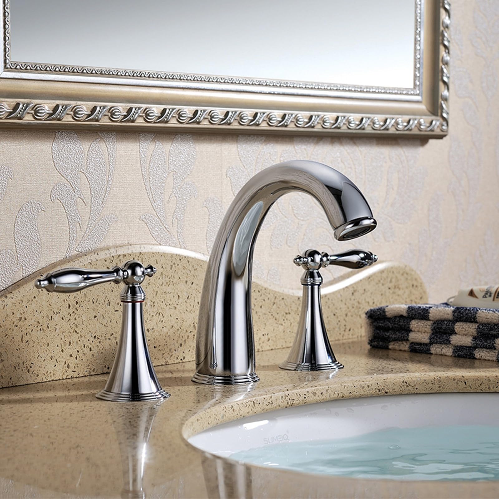 Mitigeur lavabo 3 trous à double poignée avec placage résistant