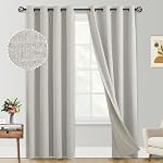 Yakamok Sage Rideaux de lin vert 100% Blackout 84 Inches Long,Room Darkening Rideaux Texturés pour Salon Thermal Grommet Chambre Rideaux 2 Panneaux avec liner blanc grisâtre