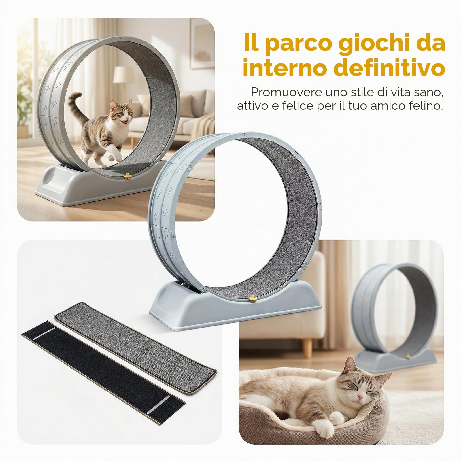 Bicicletta da passeggio per gatti, tapis roulant da 80 cm per gatti, con freno di sicurezza e morbido tessuto interno per gatti domestici per allenarsi, correre e tenersi occupati