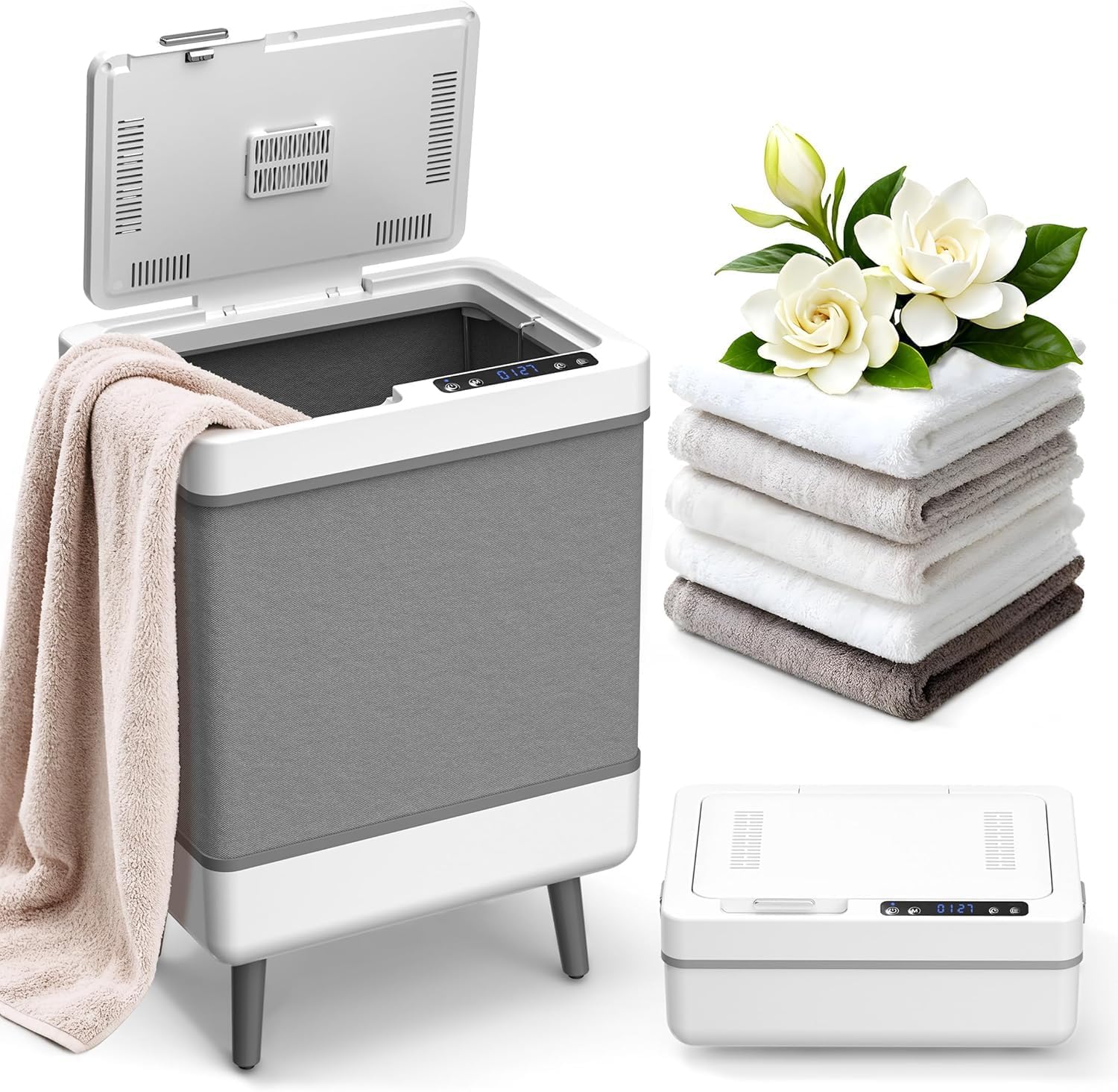 Towel Warmer for Bathroom, 35L Large Towel Warmer Bucket with Aromatherapy, Temperature & Timer, Foldable & Easy Storage, Fits 3 45"x70" Towels and Blankets, Auto Shut Off, Towel Dryer