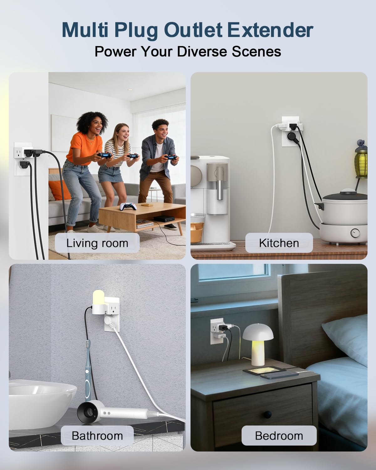 BEONDON 3-Pack Outlet Splitter, Small Outlet Extender, 3 Way Angled Wall Plug Extender, Cruise Ship Essentials, 3 Prong Grounded Plug Adapter for House, Hotel, Dorm, Hostel