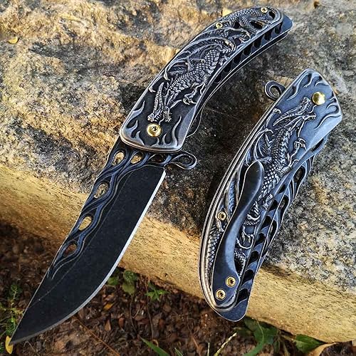 Miniatura 3 de Cuchillo plegable de camping - Dragón - Stonewash