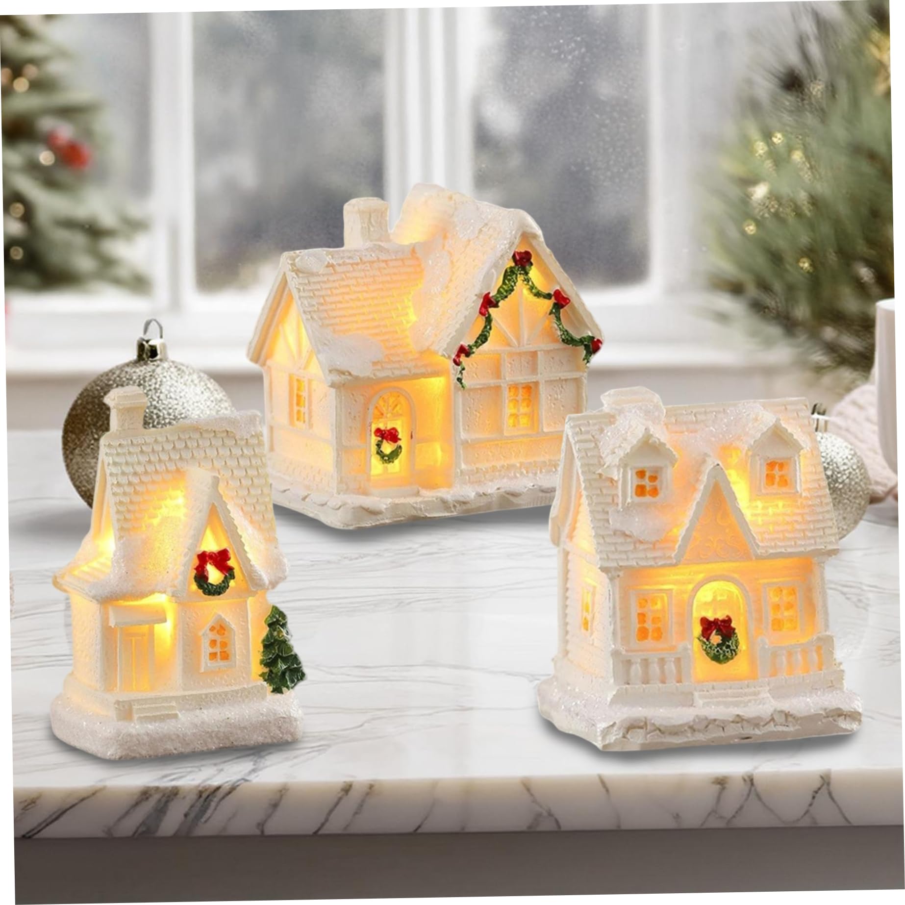 Village de Noël NIDONE miniature lumineuse en résine à offrir pour les fêtes