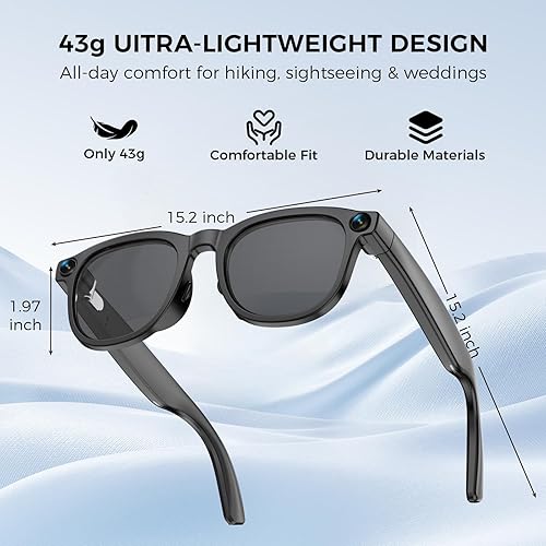 Miniatura 8 de Lentes inteligentes AI con cámara, gafas de cámara de grabación de video 1080P para hombres y mujeres, traducción en tiempo real, asistente de voz