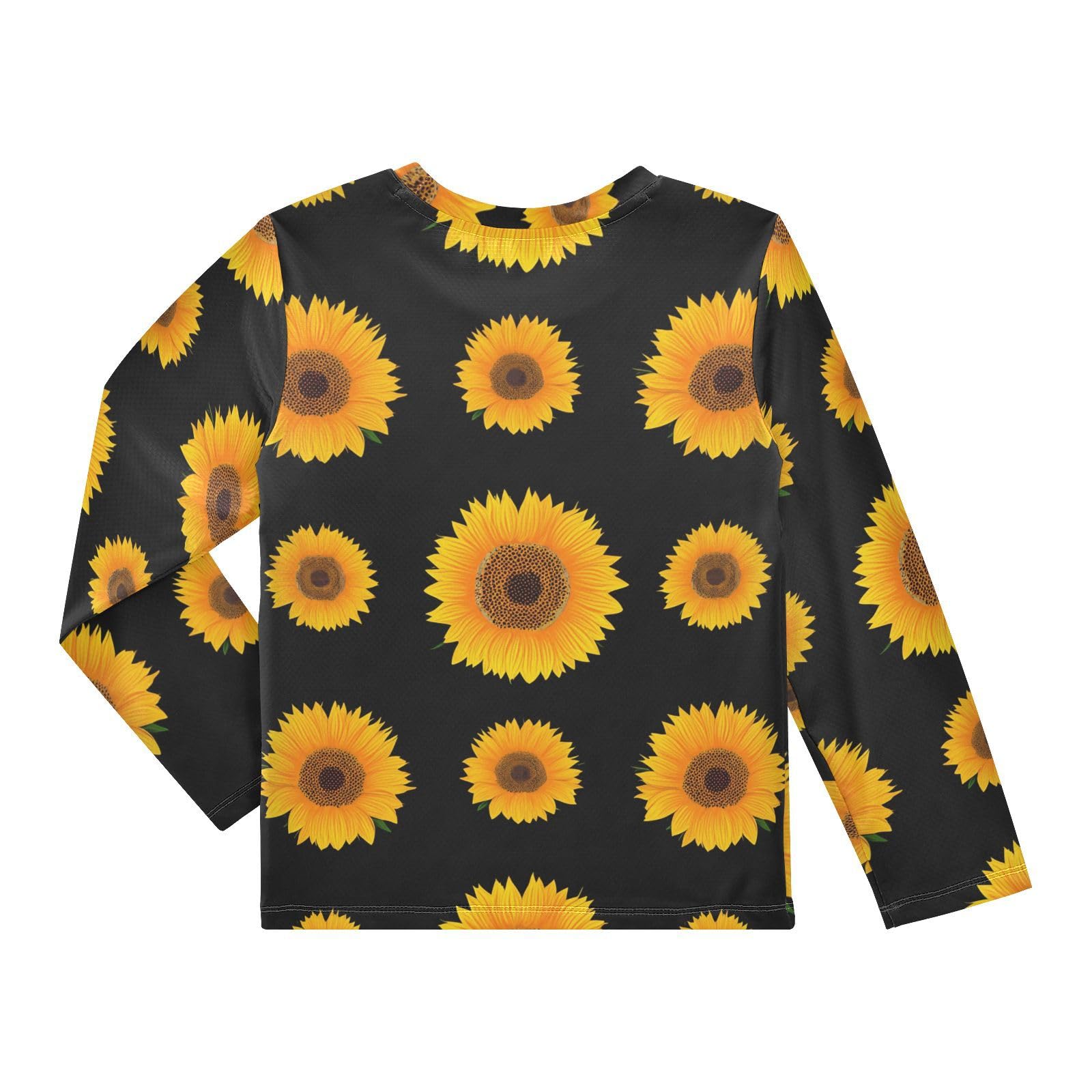 DOMIKING Sunflower Blossom Black Boys Long Sleeve Rashguard Shirt Kids Quick Dry Swim Shirt for Toddler Kid 11-12T