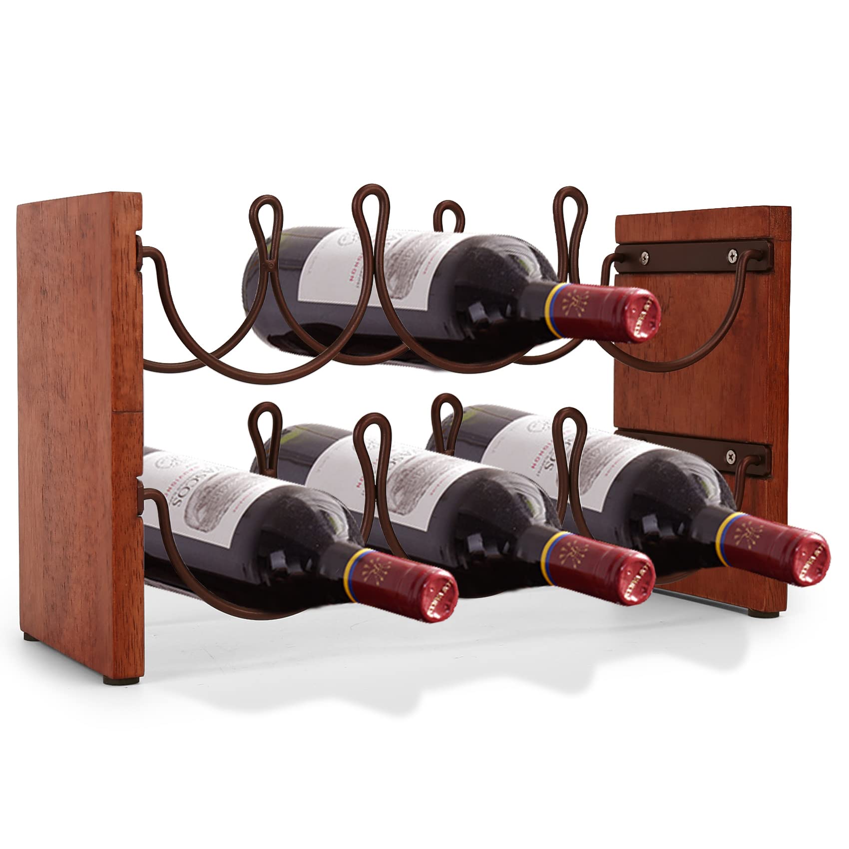 GearRoot Countertop Wine Rack, 6 Bottles Wine Holder Organizer Freestanding Wine Rack for Tabletop Kitchen Bar Dining Room Living Room