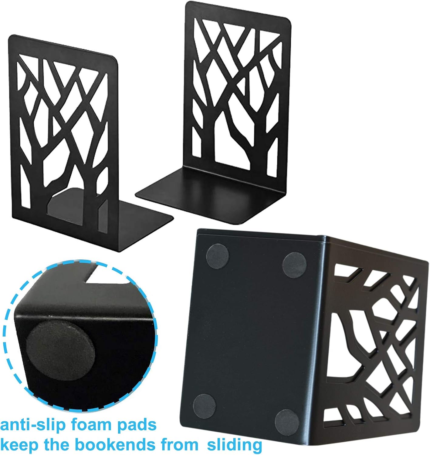 MSDADA Bookends, Book Ends for Shelves, Bookends for Office, Book Ends for Heavy Books, Book Shelf Holder Stand Home Decorative，Metal Bookend Supports, Book Stoppers, Black(3 Pairs)