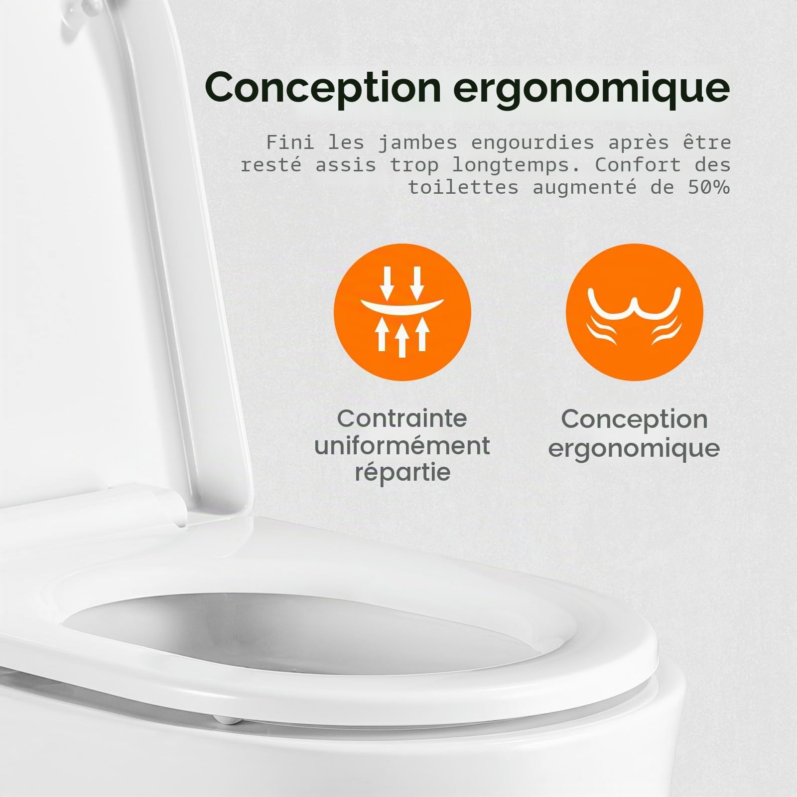 GRIFEMA G951 Abattant WC Premium - Résine UF Antibactérien et Inrayable - Ne Jaunit Pas - Finition Céramique - Fermeture Silencieuse - Dégagement Rapide Nettoyage Facile - Forme D[Exclusivité Amazon]