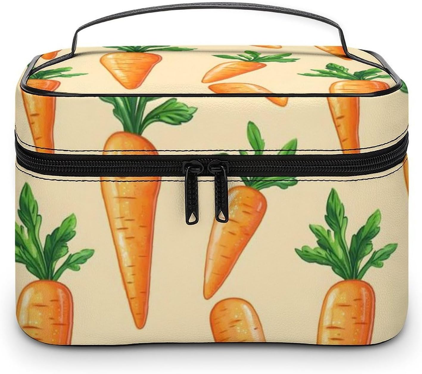 Large Travel Makeup Bag Organizer - Leather Travel Realistic Carrot Bright Print Cosmetic Toiletry Bag for Women, Nail Skincare Makeup Case Organizer with Compartments Brush Storage And Handle