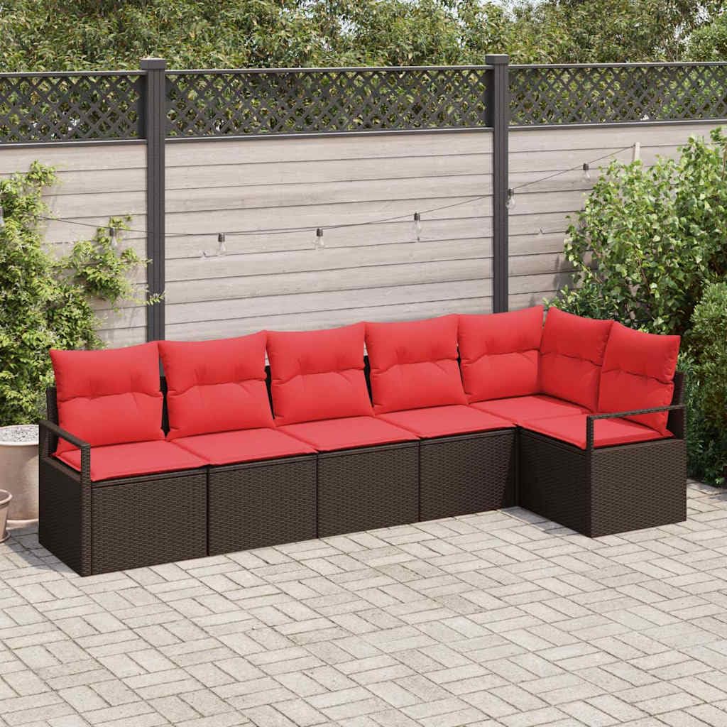 Generisch Gartensofa-Set 6 STK. Braun und Rot Poly-Rattan,Gartensitzmöbel,51.6kg-3355073