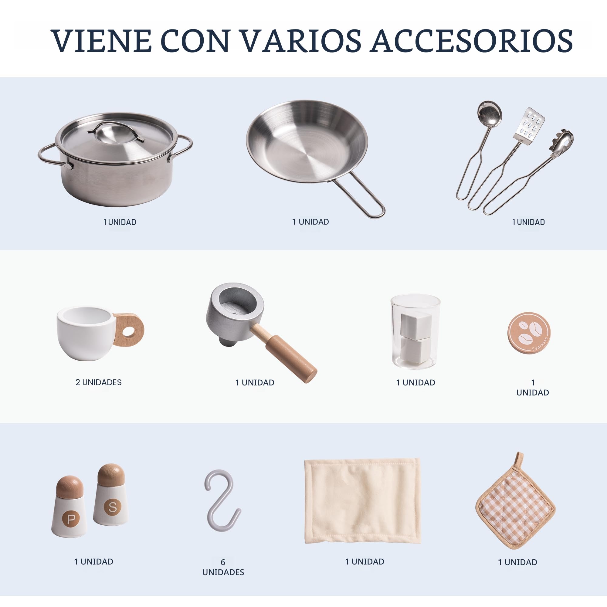ROBUD Juego de Cocina de Madera para niños – Cocina Moderna Grande de Juguete en Negro con Nevera, cafetera, máquina de Hielo y más, para niños a Partir de 3 años