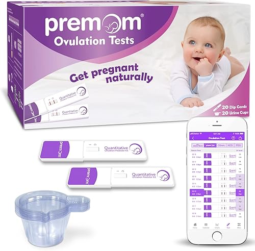 Premom Paquete de 20 tarjetas de inmersión de prueba de ovulación cuantitativa con 20 vasos de orina grandes kit de predictor de ovulación con