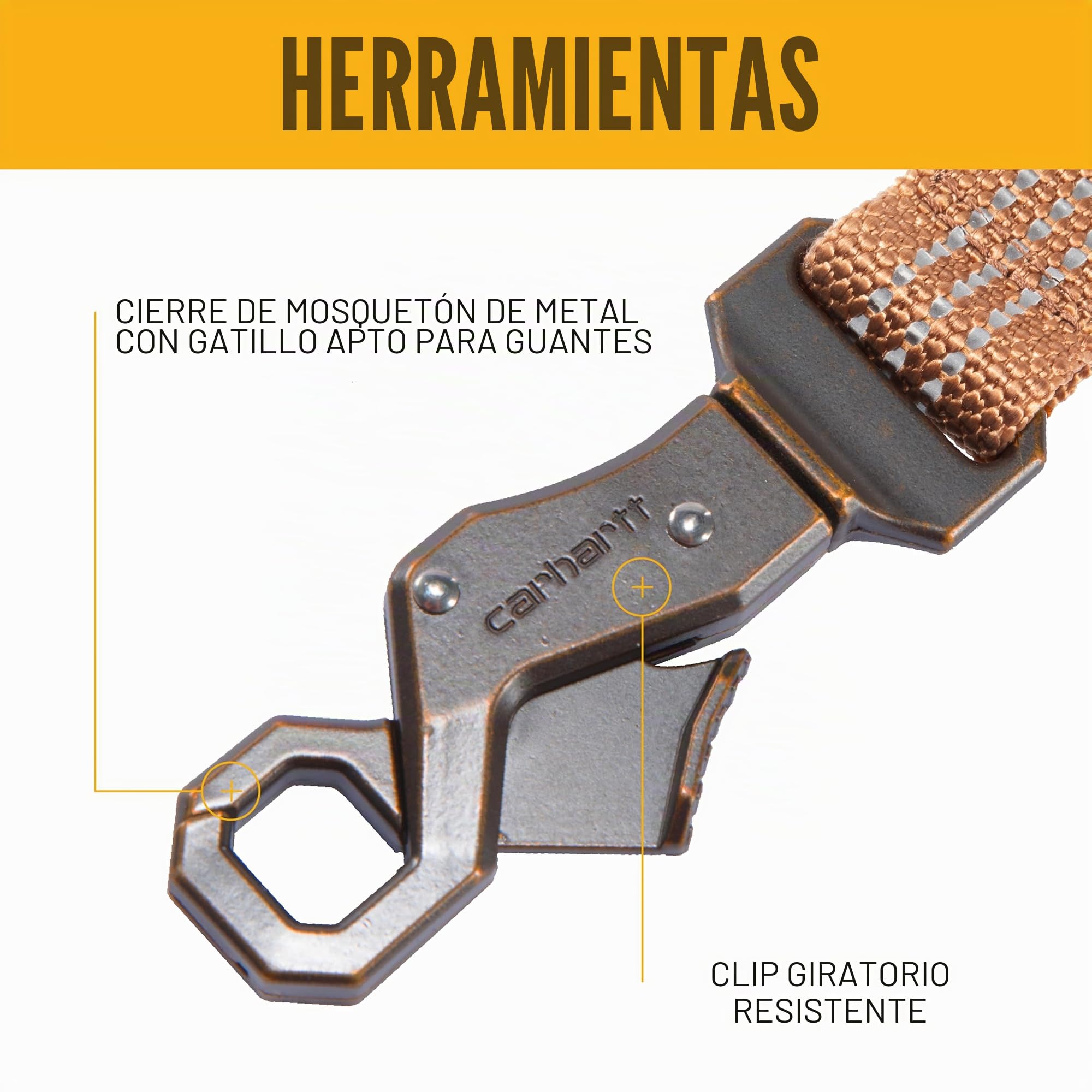 Carhartt Correa de Perro de Doble Mango, Tela Duradera de 600 Denier con Accesorios de Anillo en D de Metal Ajustable, marrón Carhartt